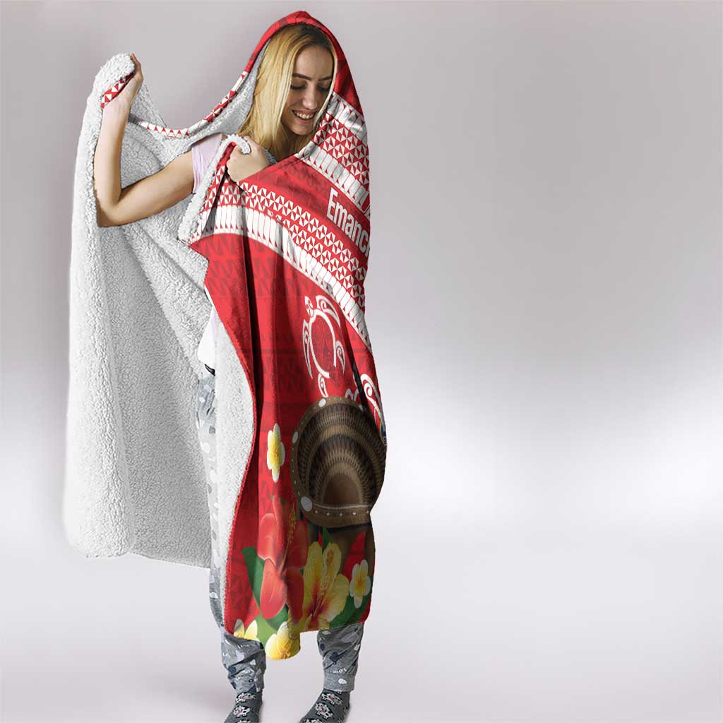Kingdom Of Tonga Emancipation Day Hooded Blanket Tongan Ngatu With Kumete Red LT14 - Polynesian Pride