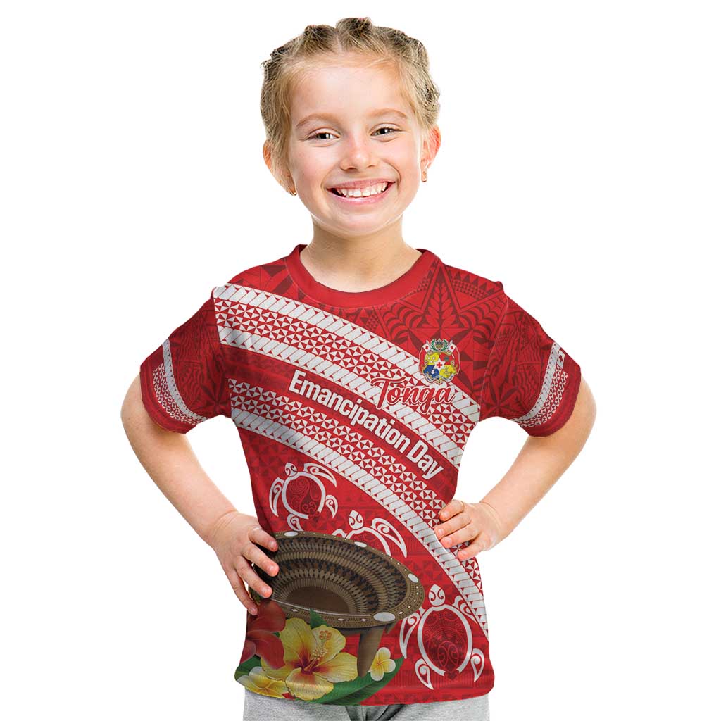 Kingdom Of Tonga Emancipation Day Kid T Shirt Tongan Ngatu With Kumete Red