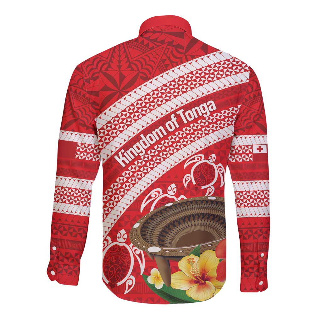 Kingdom Of Tonga Emancipation Day Long Sleeve Button Shirt Tongan Ngatu With Kumete Red LT14 - Polynesian Pride
