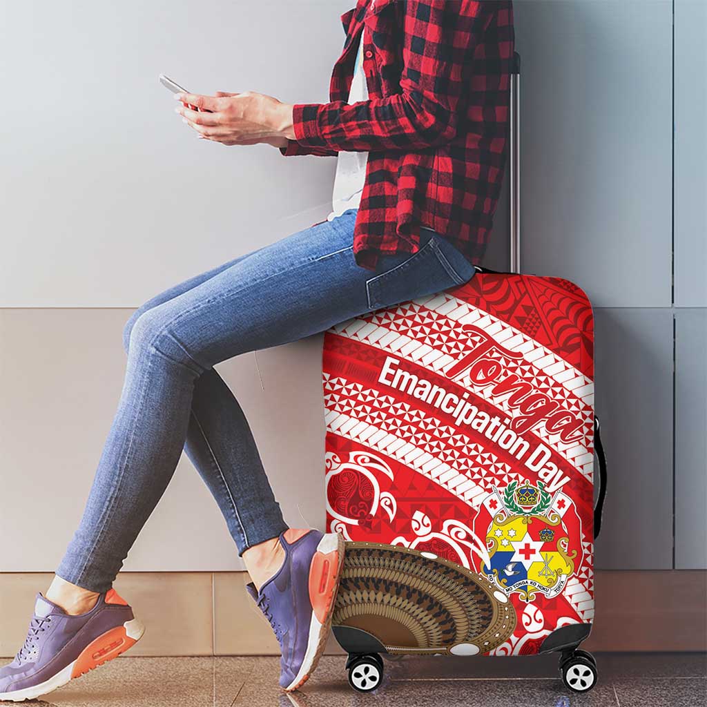 Kingdom Of Tonga Emancipation Day Luggage Cover Tongan Ngatu With Kumete Red