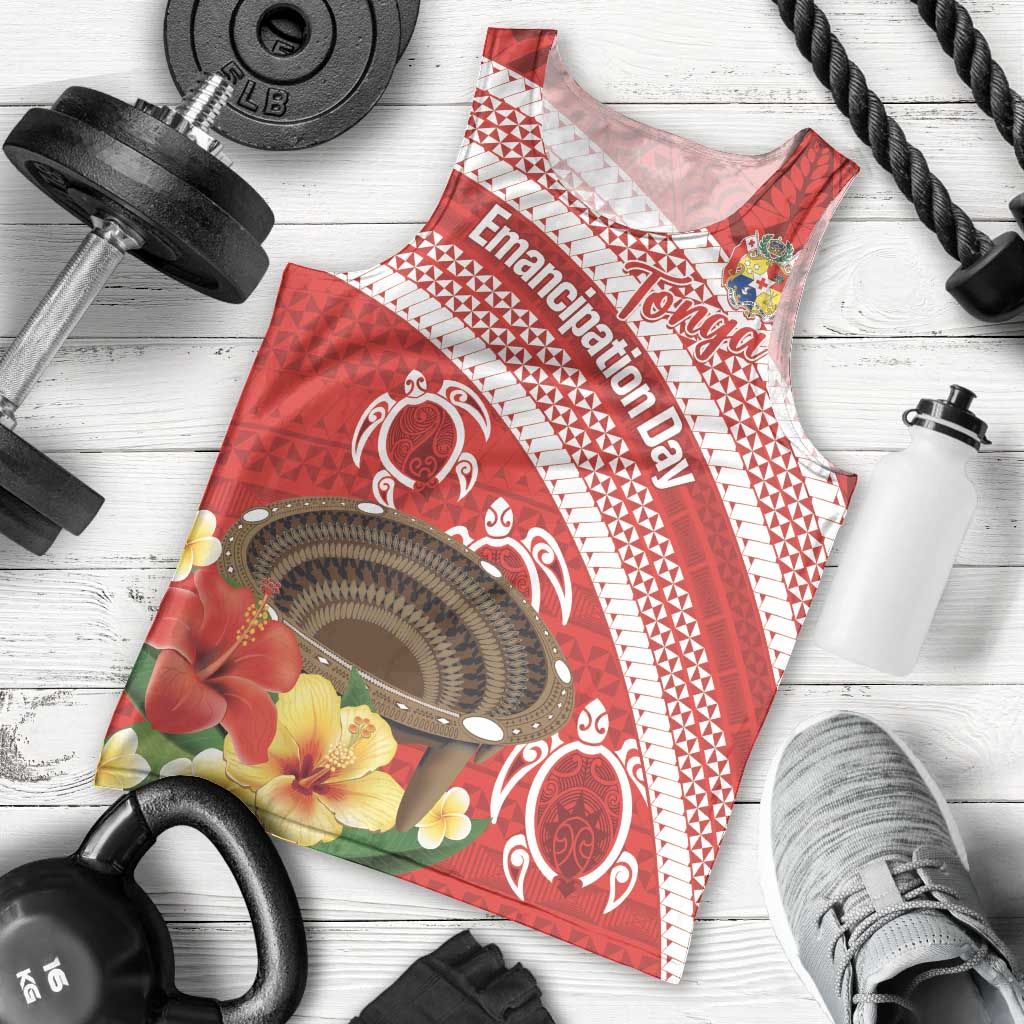 Kingdom Of Tonga Emancipation Day Men Tank Top Tongan Ngatu With Kumete Red LT14 - Polynesian Pride