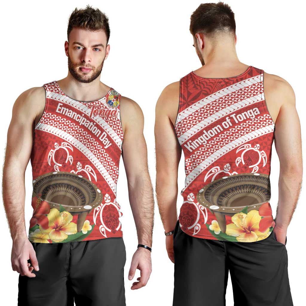 Kingdom Of Tonga Emancipation Day Men Tank Top Tongan Ngatu With Kumete Red LT14 - Polynesian Pride