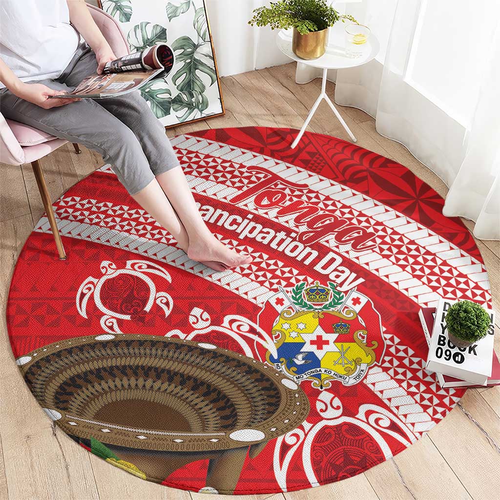 Kingdom Of Tonga Emancipation Day Round Carpet Tongan Ngatu With Kumete Red