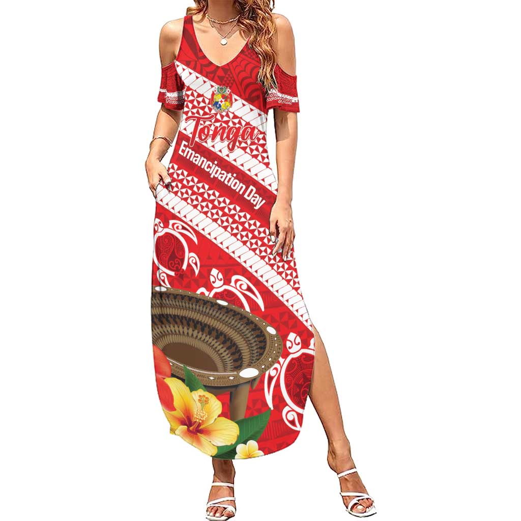 Kingdom Of Tonga Emancipation Day Summer Maxi Dress Tongan Ngatu With Kumete Red LT14 Women Red - Polynesian Pride