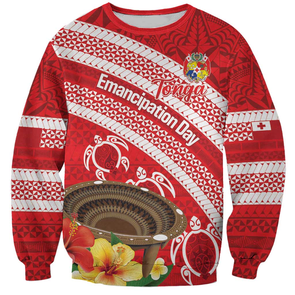 Kingdom Of Tonga Emancipation Day Sweatshirt Tongan Ngatu With Kumete Red LT14 Unisex Red - Polynesian Pride