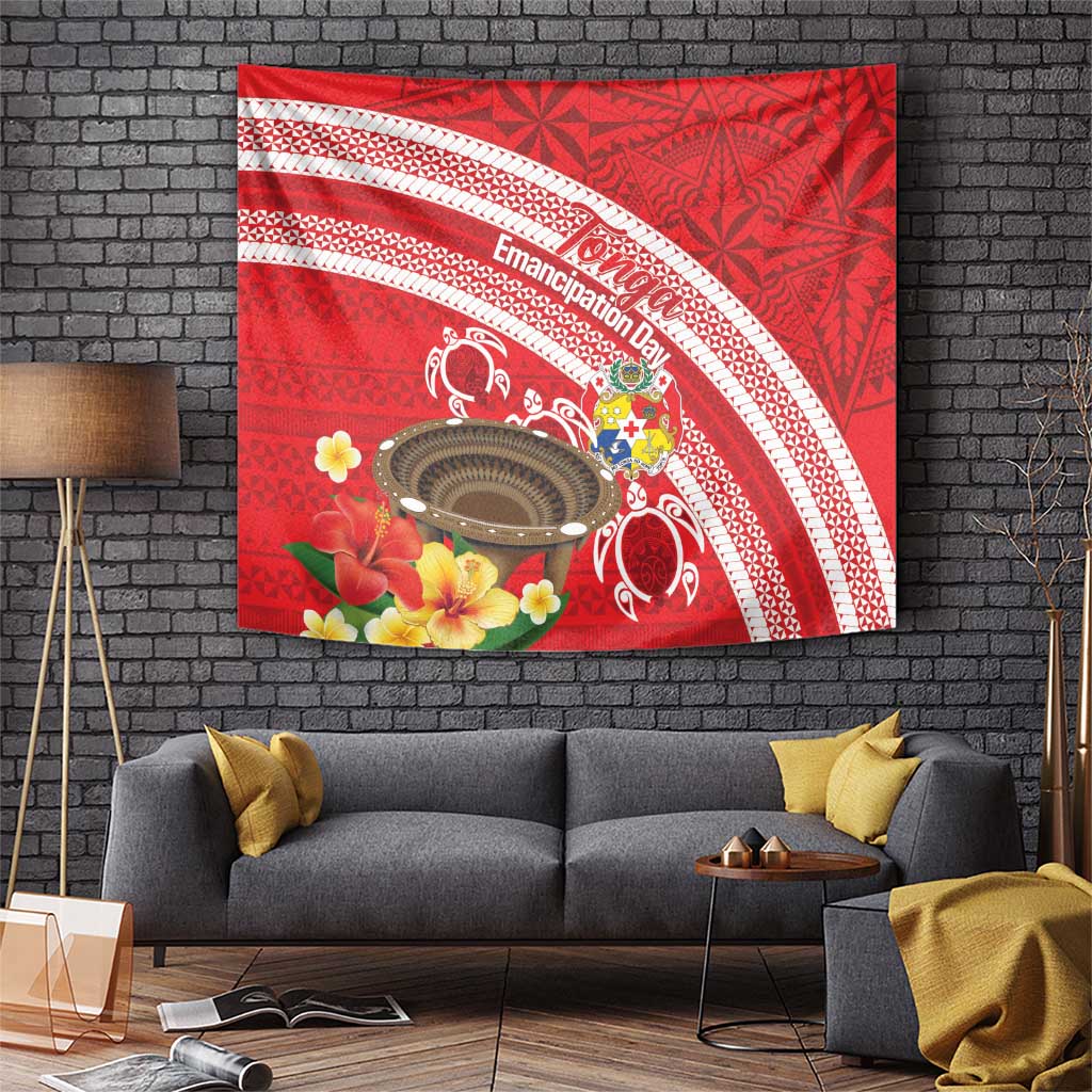Kingdom Of Tonga Emancipation Day Tapestry Tongan Ngatu With Kumete Red