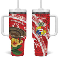Kingdom Of Tonga Emancipation Day Tumbler With Handle Tongan Ngatu With Kumete Red