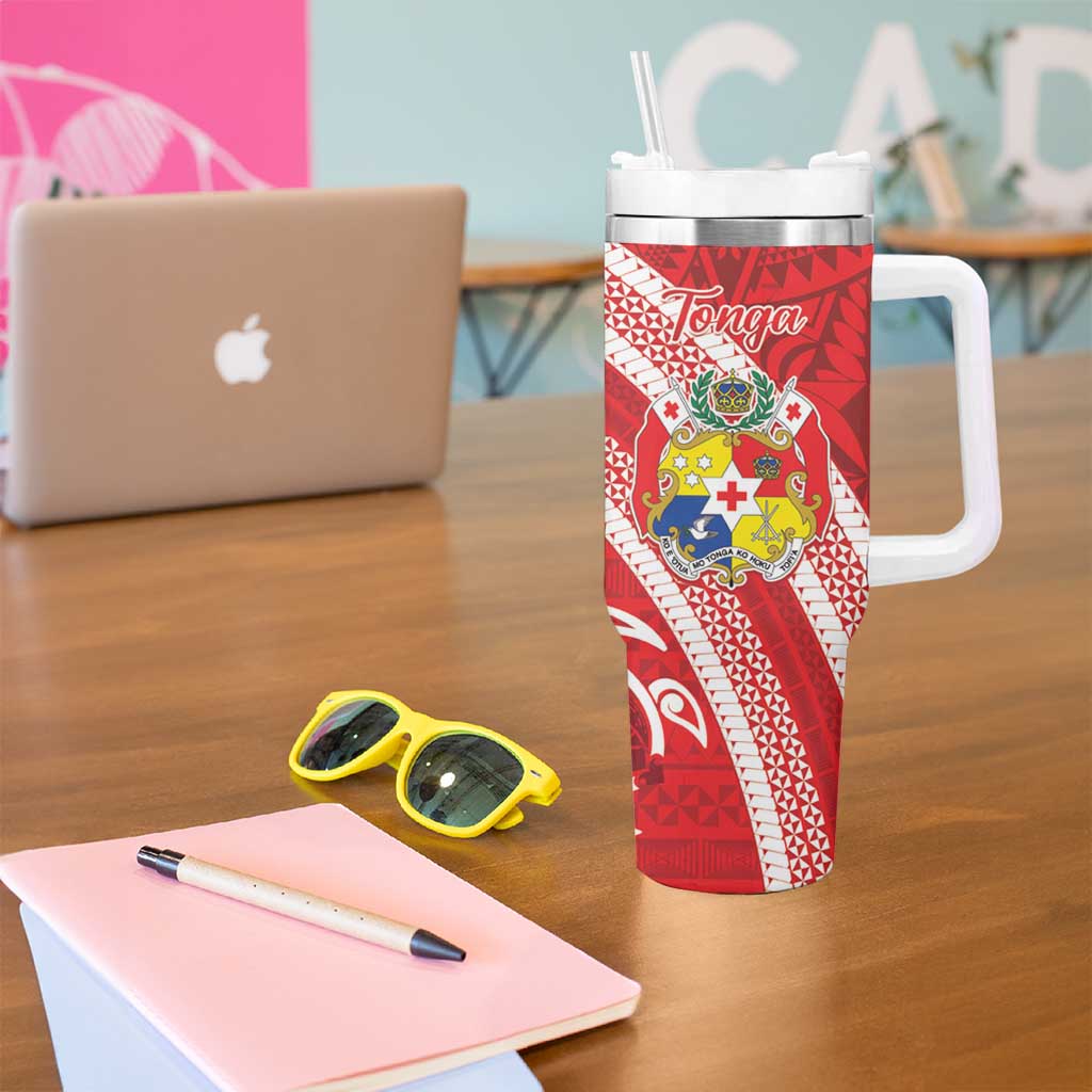 Kingdom Of Tonga Emancipation Day Tumbler With Handle Tongan Ngatu With Kumete Red