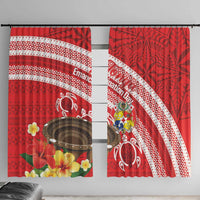 Kingdom Of Tonga Emancipation Day Window Curtain Tongan Ngatu With Kumete Red LT14 With Hooks Red - Polynesian Pride
