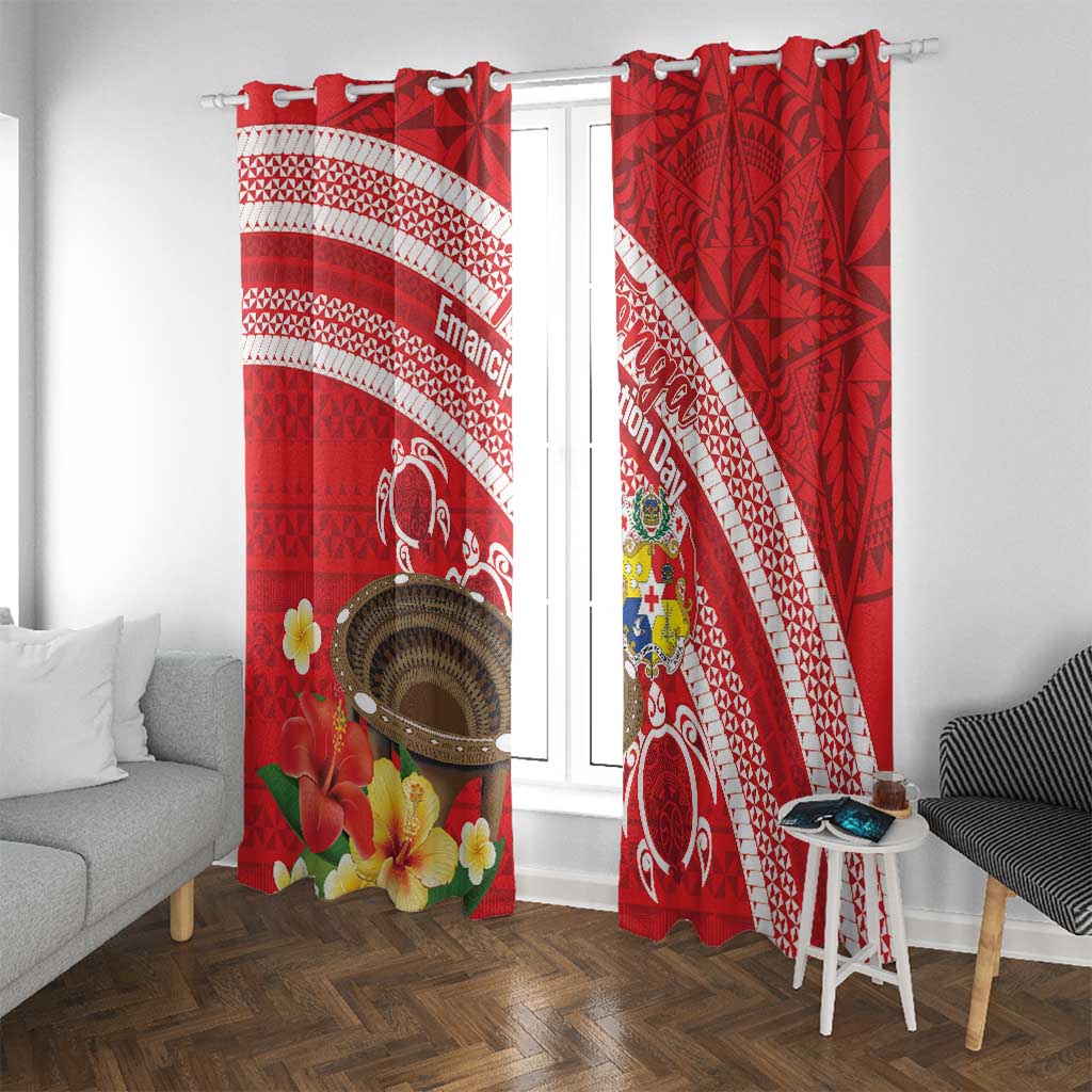 Kingdom Of Tonga Emancipation Day Window Curtain Tongan Ngatu With Kumete Red LT14 With Grommets Red - Polynesian Pride