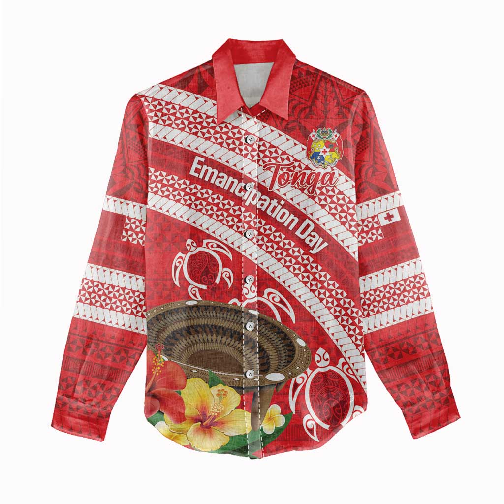 Kingdom Of Tonga Emancipation Day Women Casual Shirt Tongan Ngatu With Kumete Red