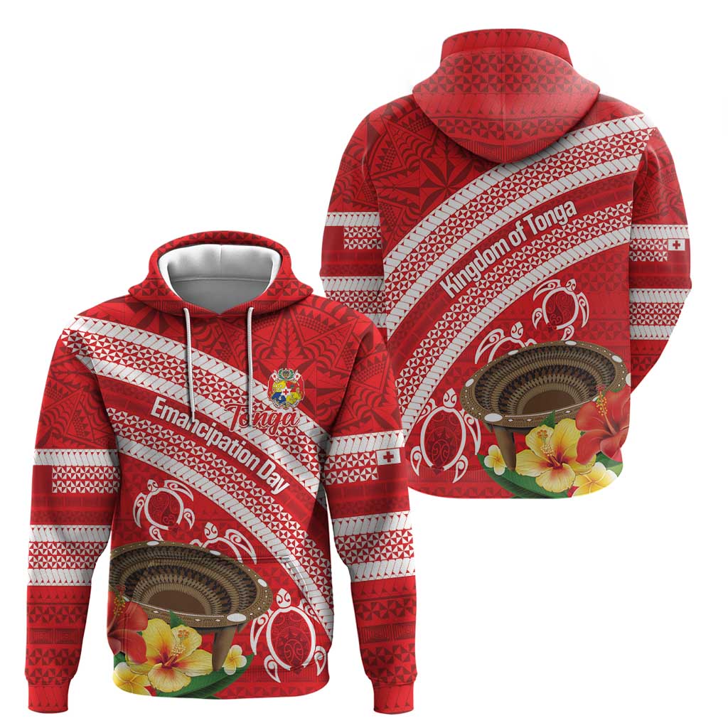 Kingdom Of Tonga Emancipation Day Zip Hoodie Tongan Ngatu With Kumete Red