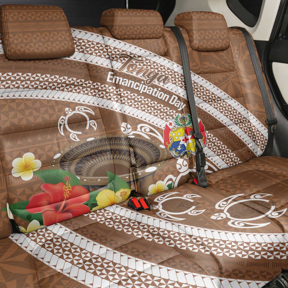 Kingdom Of Tonga Emancipation Day Back Car Seat Cover Tongan Ngatu With Kumete Brown