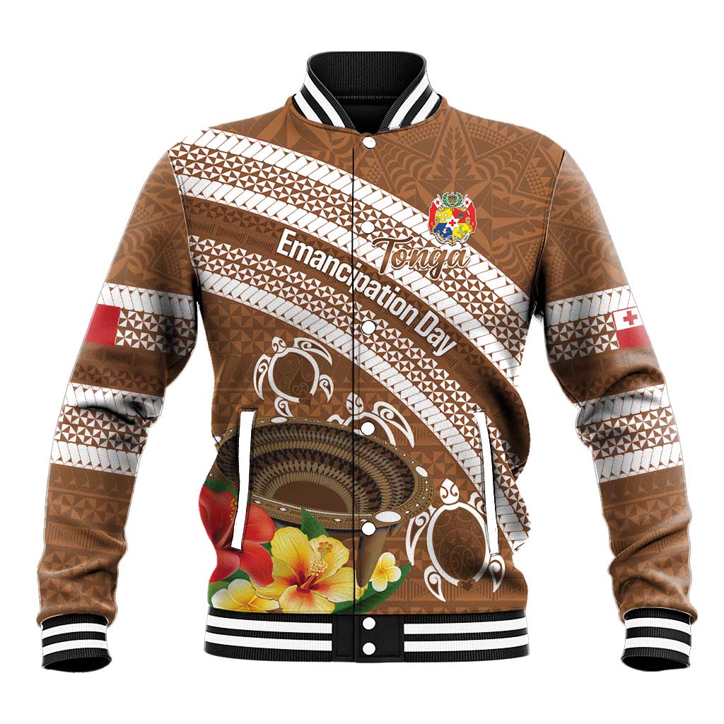 Kingdom Of Tonga Emancipation Day Baseball Jacket Tongan Ngatu With Kumete Brown LT14 Unisex Brown - Polynesian Pride