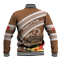 Kingdom Of Tonga Emancipation Day Baseball Jacket Tongan Ngatu With Kumete Brown LT14 - Polynesian Pride