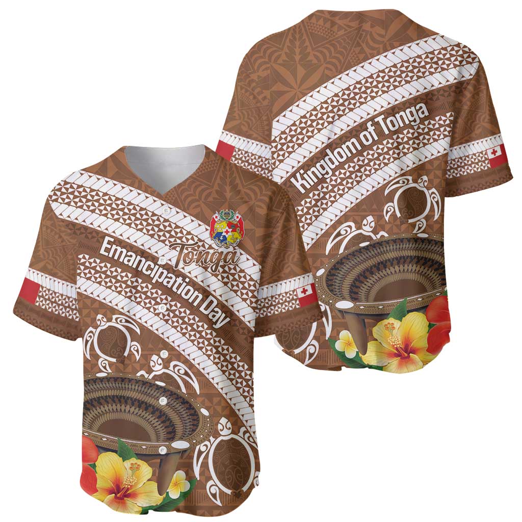 Kingdom Of Tonga Emancipation Day Baseball Jersey Tongan Ngatu With Kumete Brown