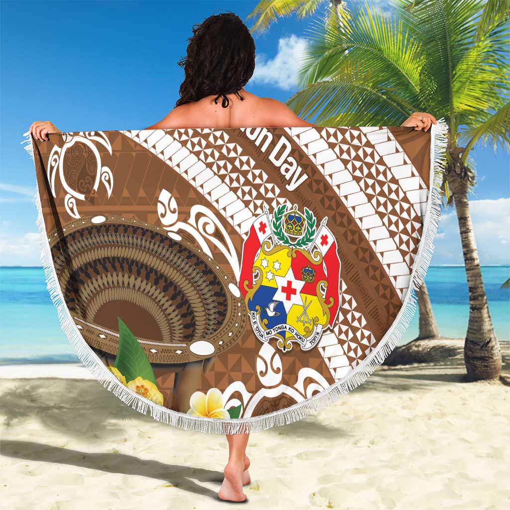 Kingdom Of Tonga Emancipation Day Beach Blanket Tongan Ngatu With Kumete Brown LT14 - Polynesian Pride