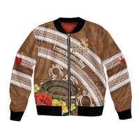 Kingdom Of Tonga Emancipation Day Bomber Jacket Tongan Ngatu With Kumete Brown