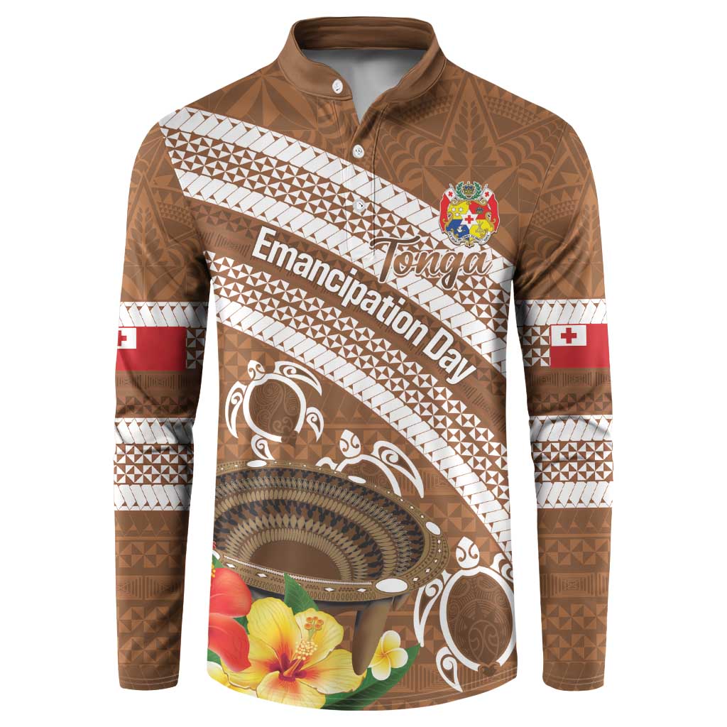 Kingdom Of Tonga Emancipation Day Button Sweatshirt Tongan Ngatu With Kumete Brown LT14 Brown - Polynesian Pride
