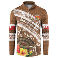 Kingdom Of Tonga Emancipation Day Button Sweatshirt Tongan Ngatu With Kumete Brown LT14 Brown - Polynesian Pride