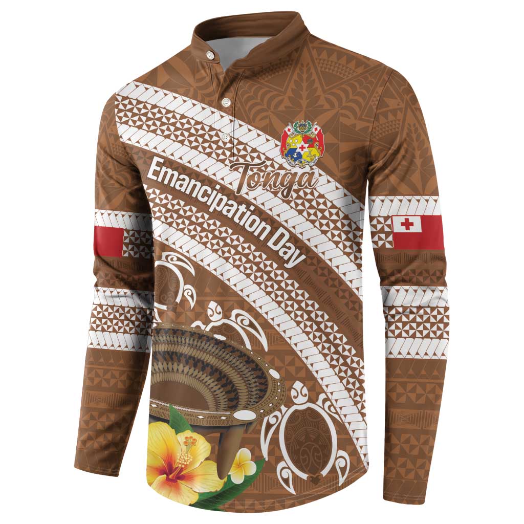 Kingdom Of Tonga Emancipation Day Button Sweatshirt Tongan Ngatu With Kumete Brown LT14 - Polynesian Pride