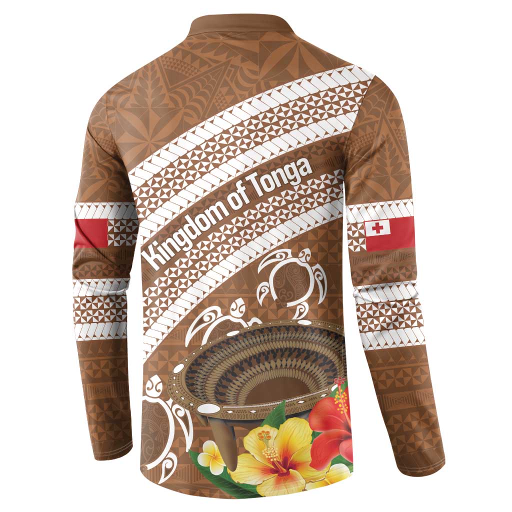 Kingdom Of Tonga Emancipation Day Button Sweatshirt Tongan Ngatu With Kumete Brown LT14 - Polynesian Pride