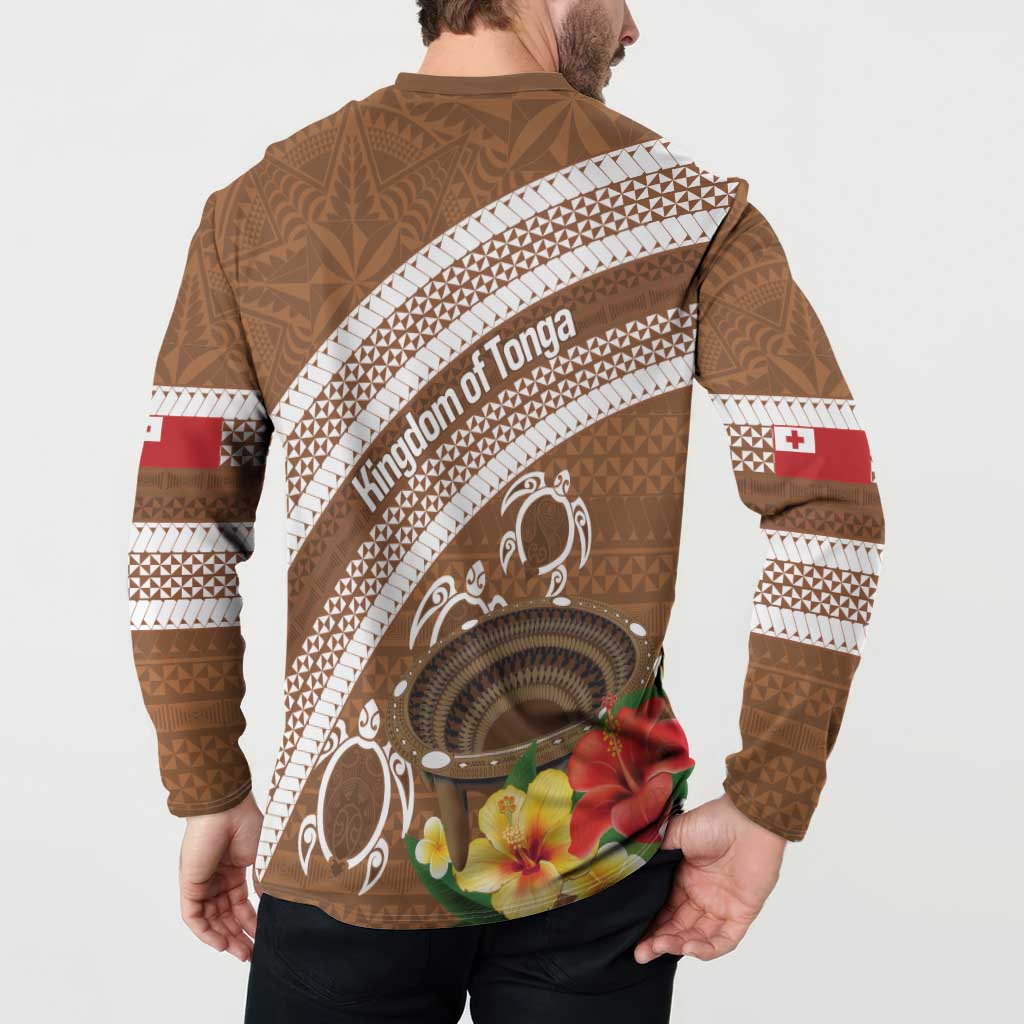 Kingdom Of Tonga Emancipation Day Button Sweatshirt Tongan Ngatu With Kumete Brown LT14 - Polynesian Pride
