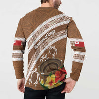 Kingdom Of Tonga Emancipation Day Button Sweatshirt Tongan Ngatu With Kumete Brown LT14 - Polynesian Pride