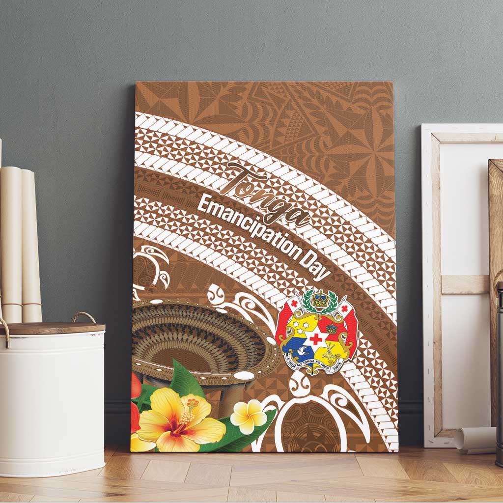 Kingdom Of Tonga Emancipation Day Canvas Wall Art Tongan Ngatu With Kumete Brown LT14 - Polynesian Pride