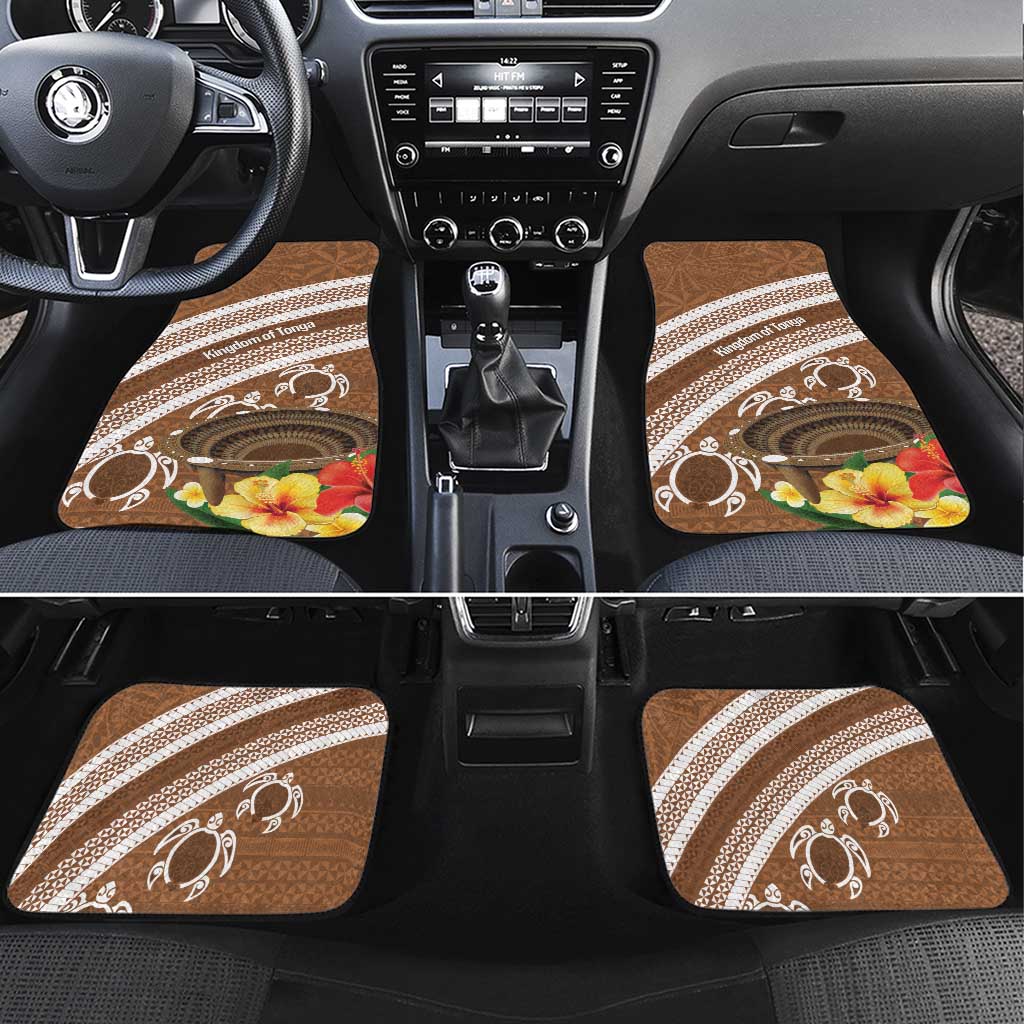 Kingdom Of Tonga Emancipation Day Car Mats Tongan Ngatu With Kumete Brown LT14 Set 4pcs Brown - Polynesian Pride