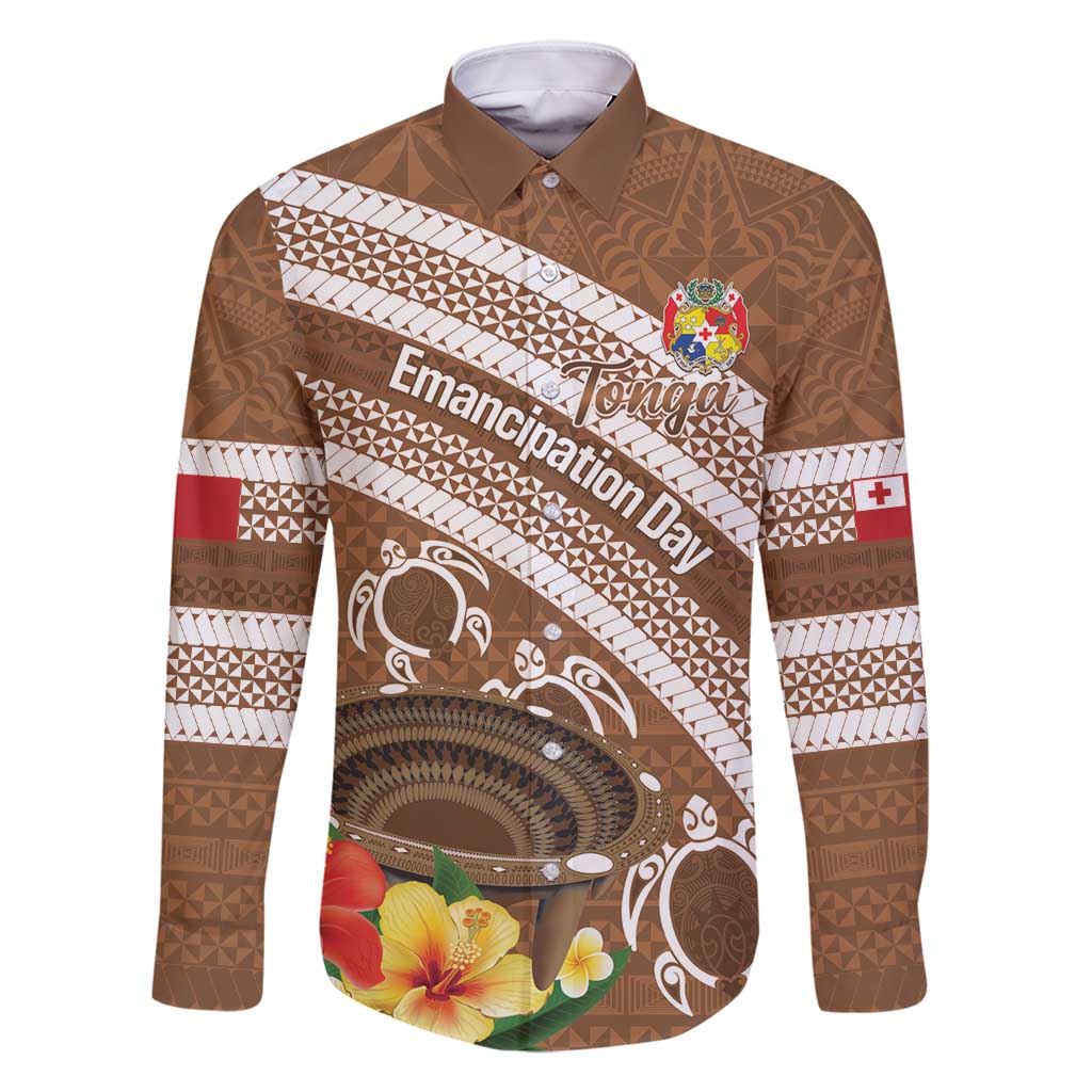 Kingdom Of Tonga Emancipation Day Family Matching Tank Maxi Dress and Hawaiian Shirt Tongan Ngatu With Kumete Brown