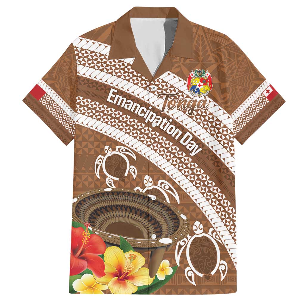 Kingdom Of Tonga Emancipation Day Hawaiian Shirt Tongan Ngatu With Kumete Brown LT14 Brown - Polynesian Pride