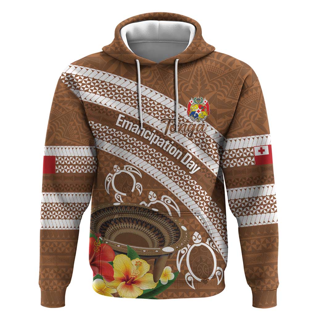 Kingdom Of Tonga Emancipation Day Hoodie Tongan Ngatu With Kumete Brown