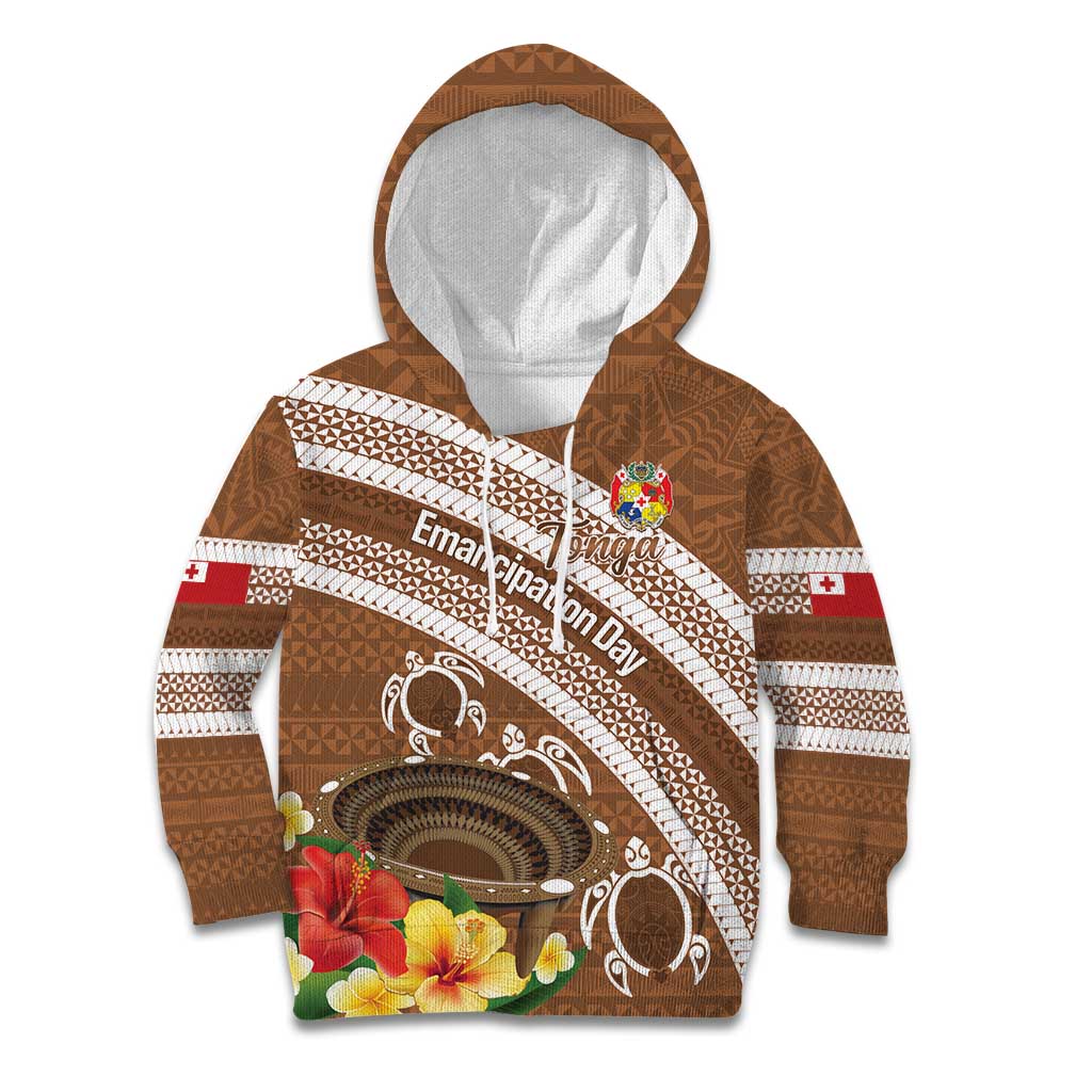 Kingdom Of Tonga Emancipation Day Kid Hoodie Tongan Ngatu With Kumete Brown