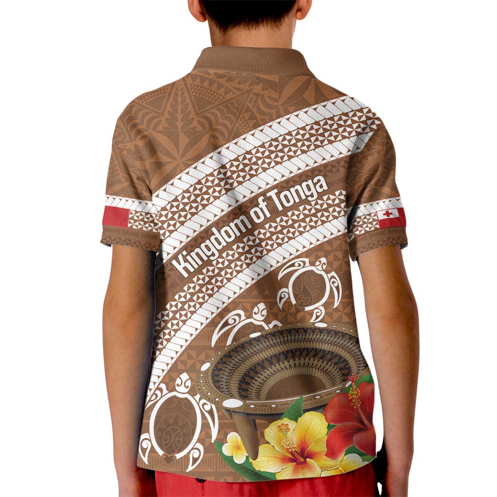 Kingdom Of Tonga Emancipation Day Kid Polo Shirt Tongan Ngatu With Kumete Brown