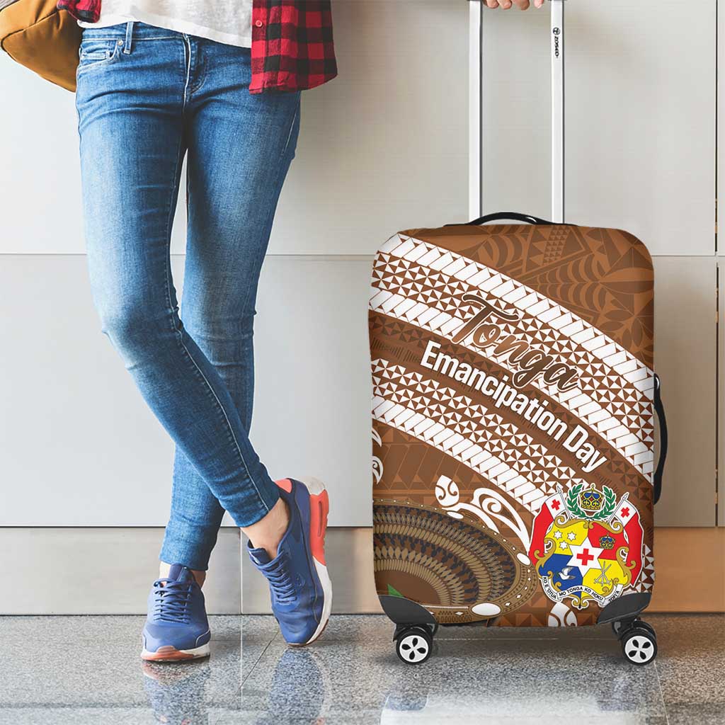 Kingdom Of Tonga Emancipation Day Luggage Cover Tongan Ngatu With Kumete Brown