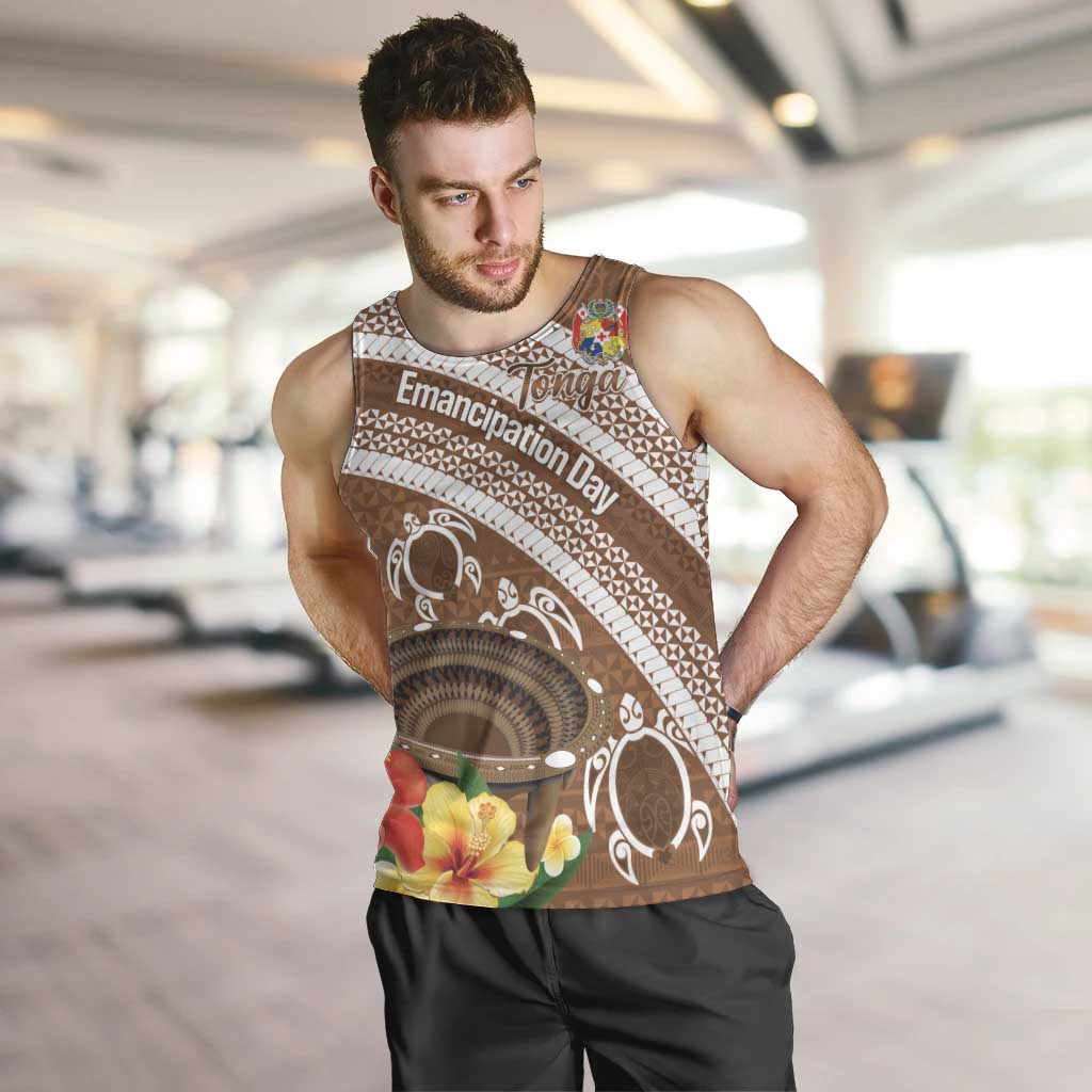 Kingdom Of Tonga Emancipation Day Men Tank Top Tongan Ngatu With Kumete Brown LT14 Brown - Polynesian Pride