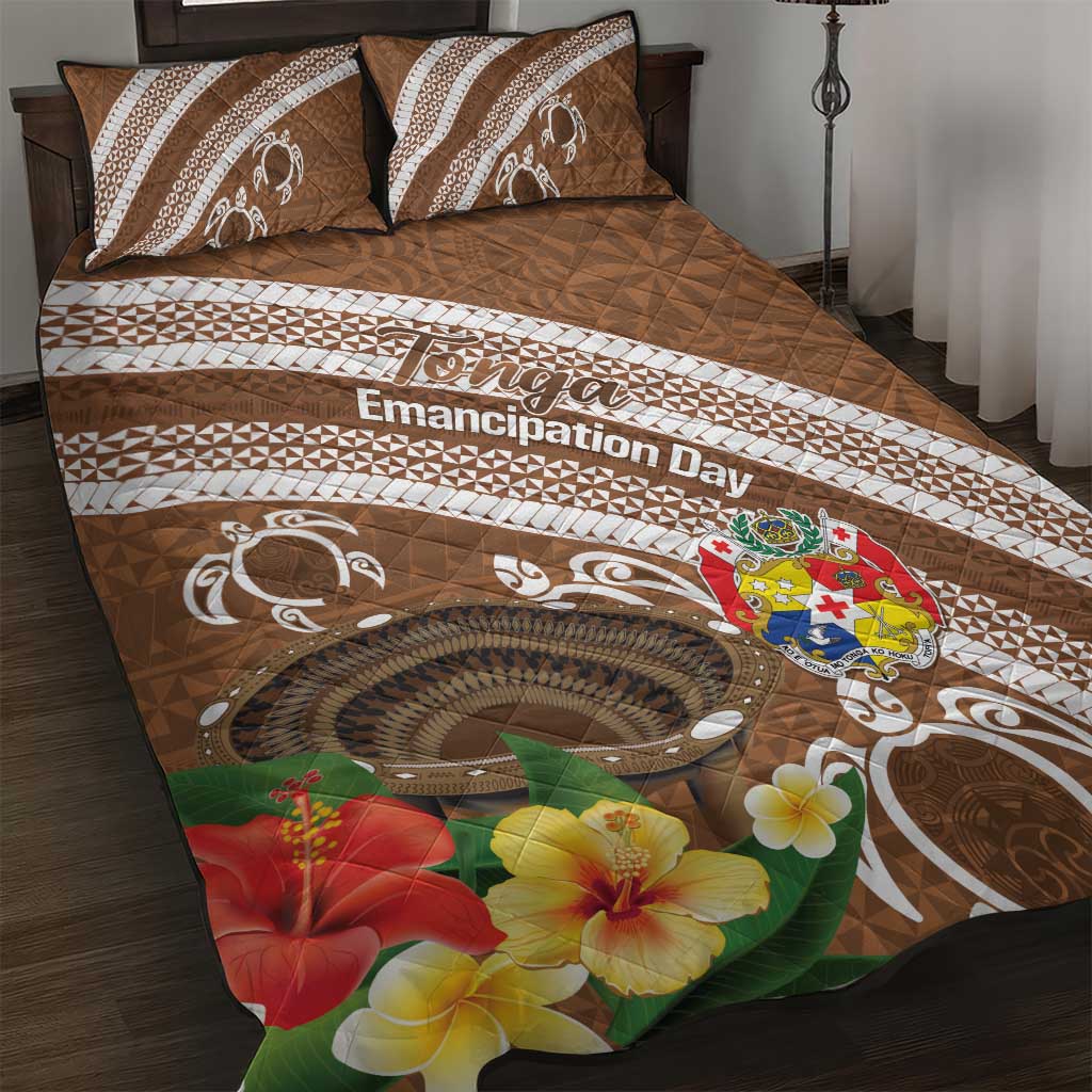 Kingdom Of Tonga Emancipation Day Quilt Bed Set Tongan Ngatu With Kumete Brown