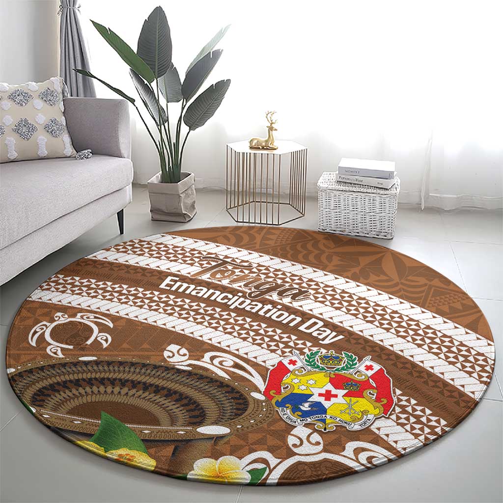 Kingdom Of Tonga Emancipation Day Round Carpet Tongan Ngatu With Kumete Brown