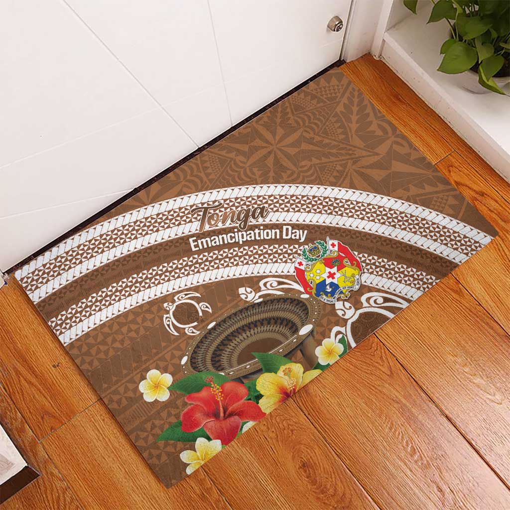 Kingdom Of Tonga Emancipation Day Rubber Doormat Tongan Ngatu With Kumete Brown LT14 - Polynesian Pride