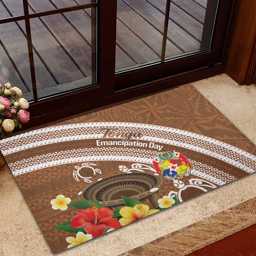 Kingdom Of Tonga Emancipation Day Rubber Doormat Tongan Ngatu With Kumete Brown LT14 - Polynesian Pride