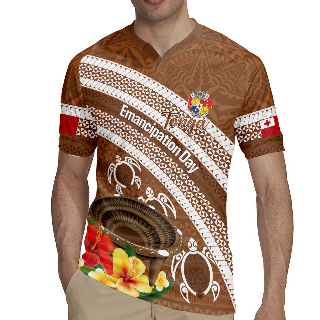 Kingdom Of Tonga Emancipation Day Rugby Jersey Tongan Ngatu With Kumete Brown