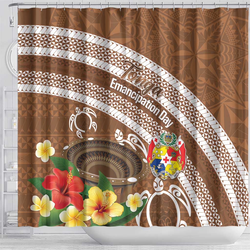 Kingdom Of Tonga Emancipation Day Shower Curtain Tongan Ngatu With Kumete Brown