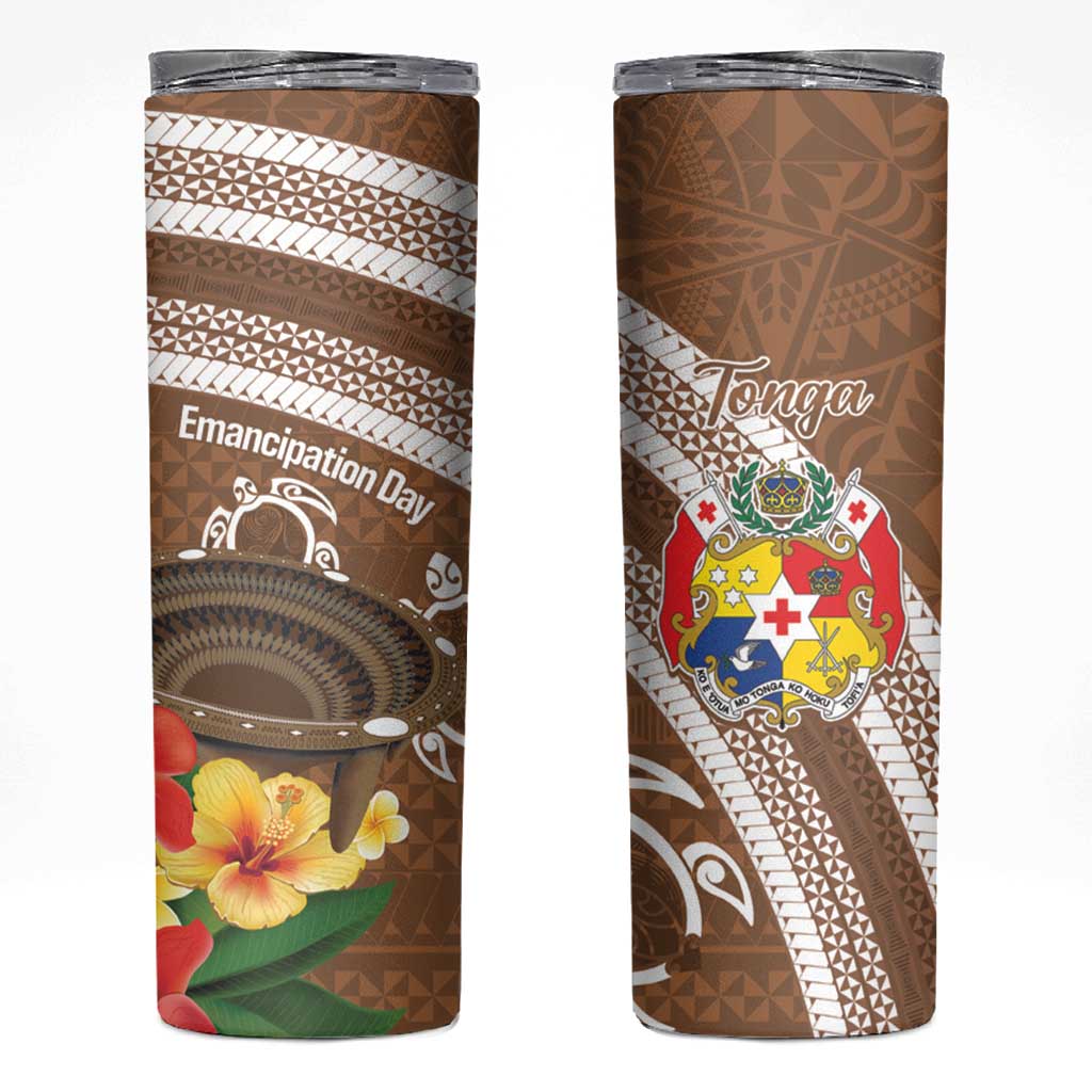 Kingdom Of Tonga Emancipation Day Skinny Tumbler Tongan Ngatu With Kumete Brown