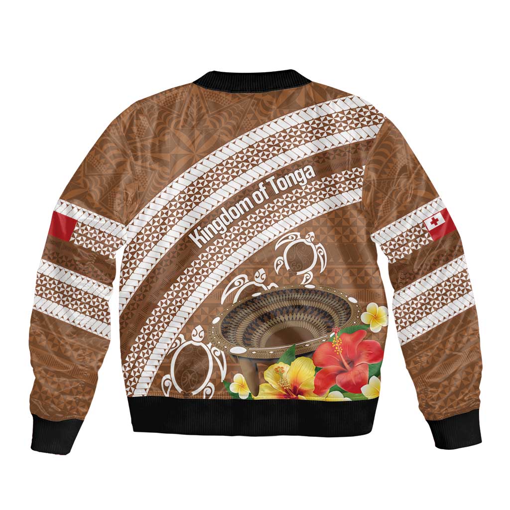 Kingdom Of Tonga Emancipation Day Sleeve Zip Bomber Jacket Tongan Ngatu With Kumete Brown