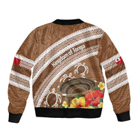 Kingdom Of Tonga Emancipation Day Sleeve Zip Bomber Jacket Tongan Ngatu With Kumete Brown