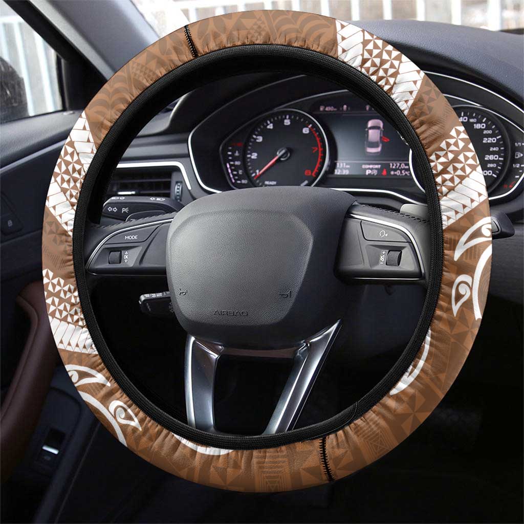 Kingdom Of Tonga Emancipation Day Steering Wheel Cover Tongan Ngatu With Kumete Brown LT14 - Polynesian Pride