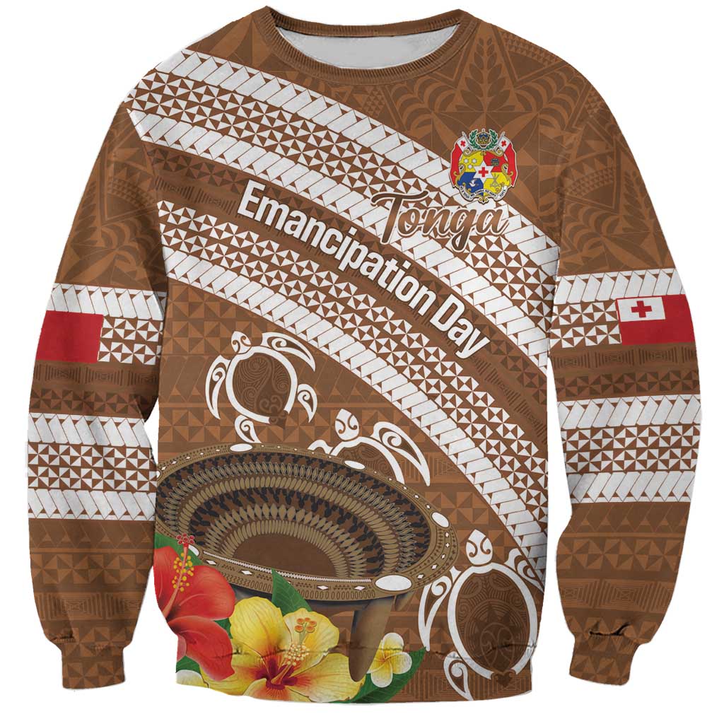Kingdom Of Tonga Emancipation Day Sweatshirt Tongan Ngatu With Kumete Brown LT14 Unisex Brown - Polynesian Pride