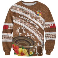 Kingdom Of Tonga Emancipation Day Sweatshirt Tongan Ngatu With Kumete Brown LT14 Unisex Brown - Polynesian Pride