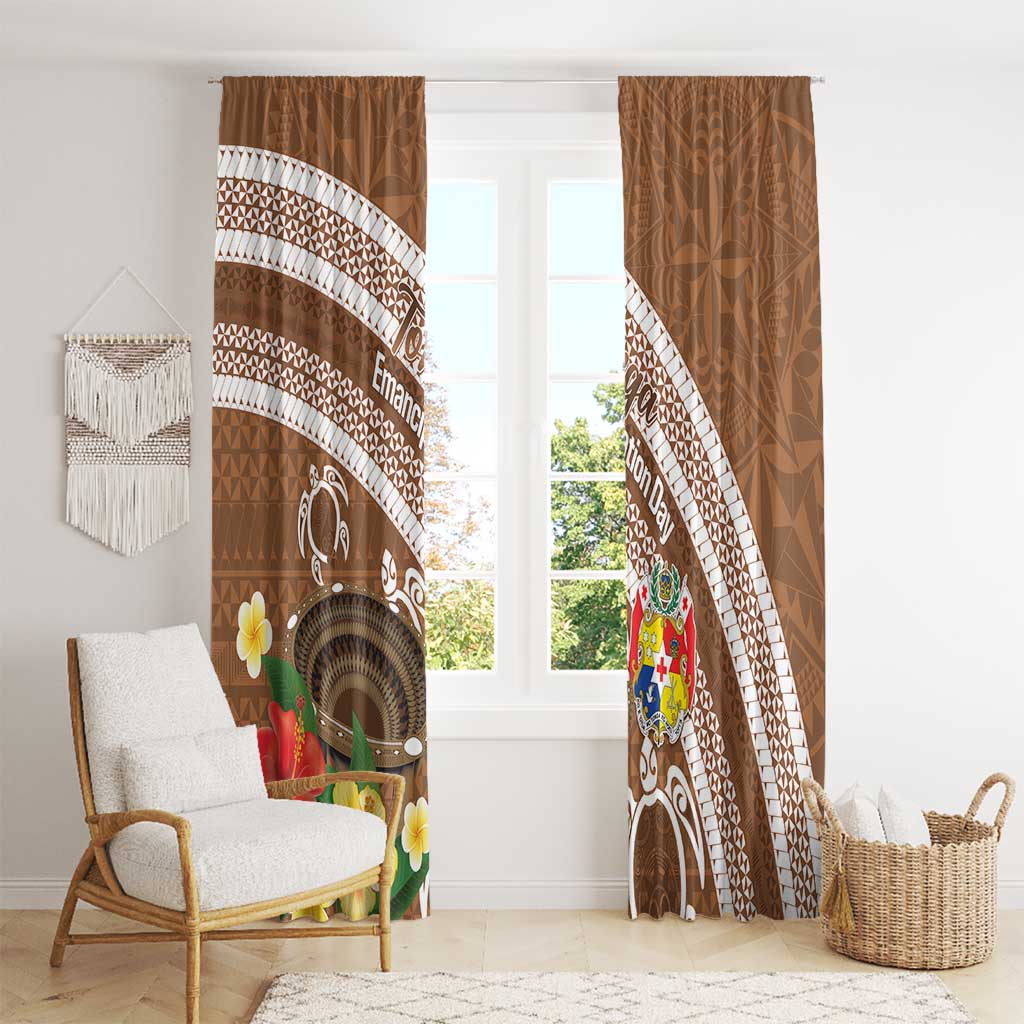 Kingdom Of Tonga Emancipation Day Window Curtain Tongan Ngatu With Kumete Brown LT14 - Polynesian Pride